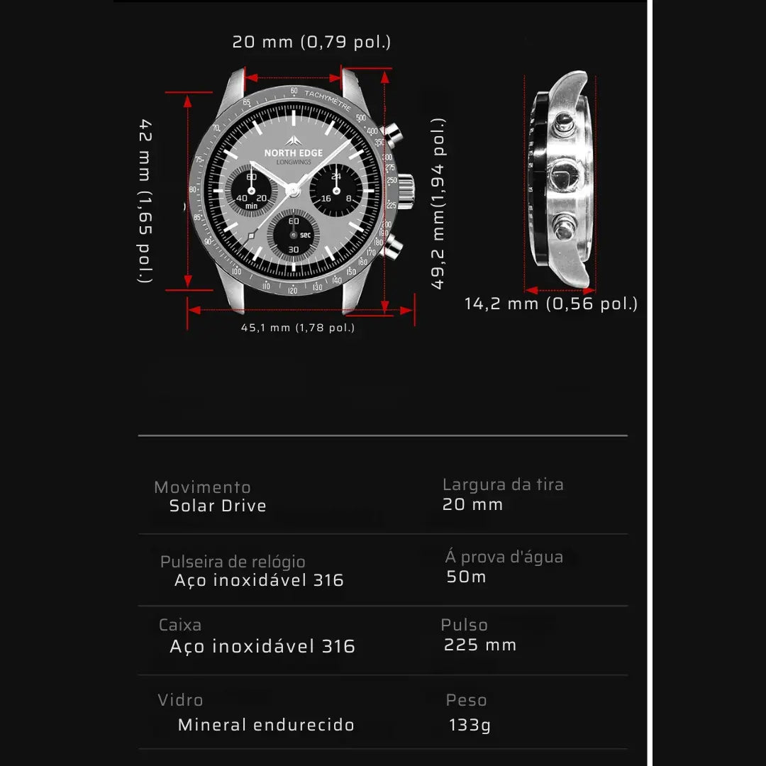 Relógio Masculino Aço Inox North Edge Solaris