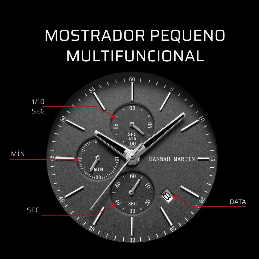Relógio Masculino Aço Inox Quartzo Hannah Martin Charm