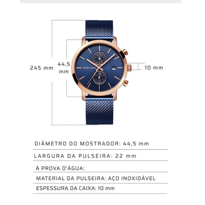 Relógio Masculino Aço Inox Quartzo Hannah Martin Deluxe