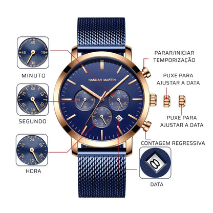 Relógio Masculino Aço Inox Quartzo Hannah Martin Lux