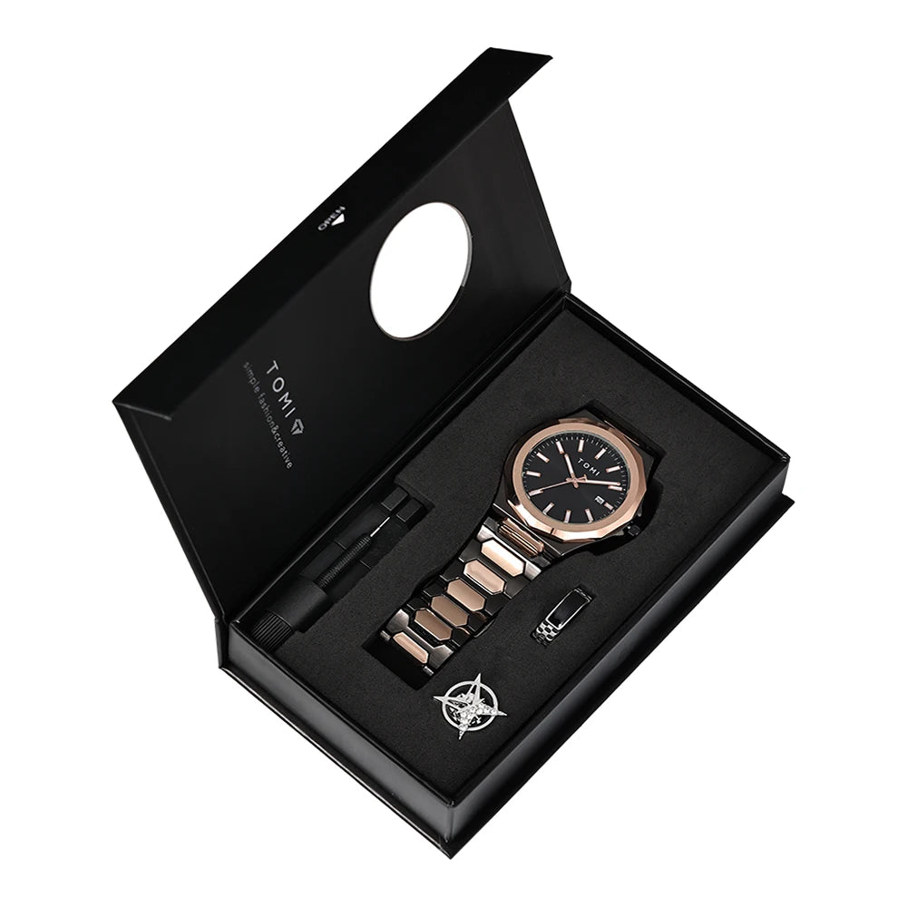 Relógio Masculino Aço Inox Quartzo (Kit Presente)