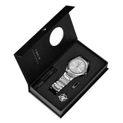 Relógio Masculino Aço Inox Quartzo (Kit Presente)