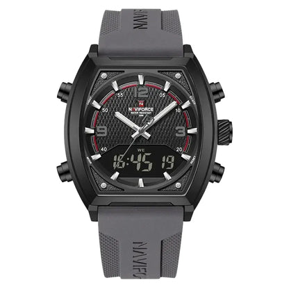 Relógio Masculino Esportivo Pulseira de Silicone Quartzo Naviforce LCD Dual
