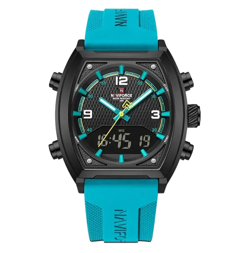 Relógio Masculino Esportivo Pulseira de Silicone Quartzo Naviforce LCD Dual