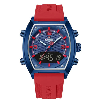 Relógio Masculino Esportivo Pulseira de Silicone Quartzo Naviforce LCD Dual