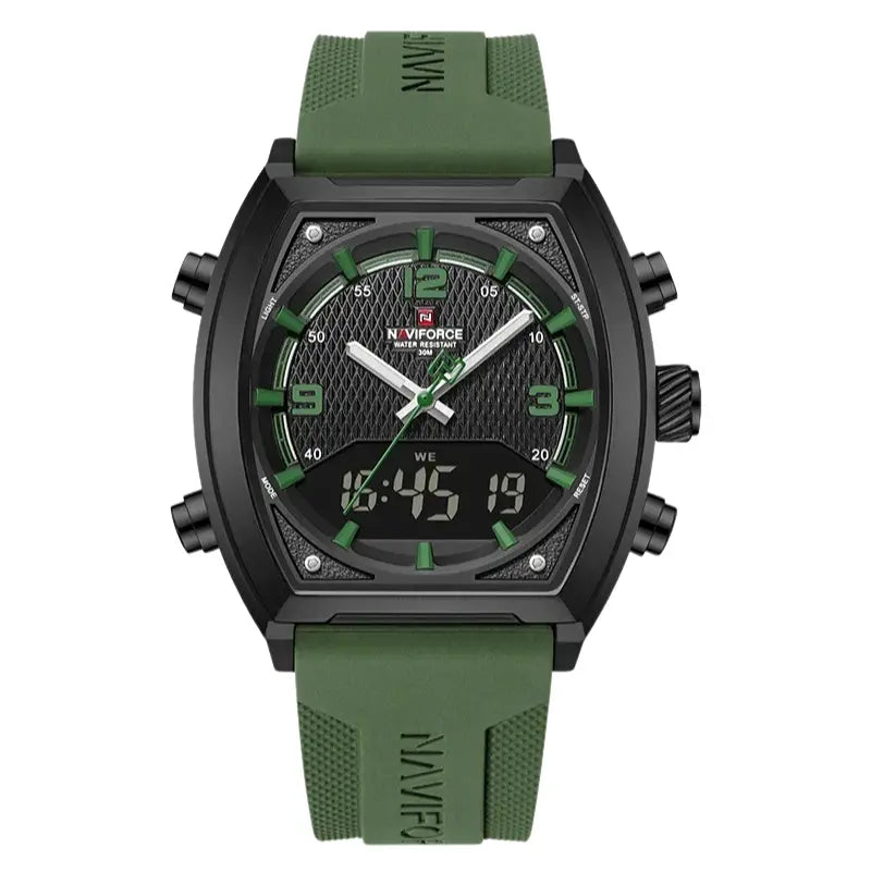 Relógio Masculino Esportivo Pulseira de Silicone Quartzo Naviforce LCD Dual