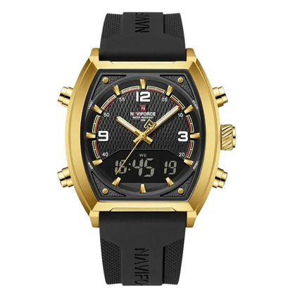 Relógio Masculino Esportivo Pulseira de Silicone Quartzo Naviforce LCD Dual