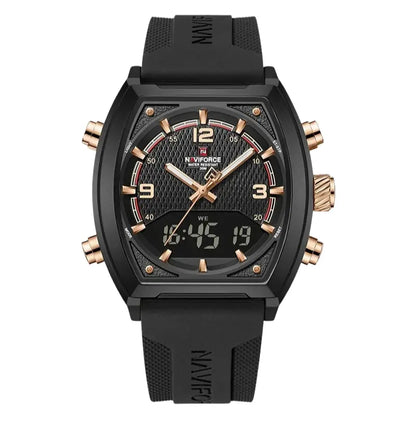 Relógio Masculino Esportivo Pulseira de Silicone Quartzo Naviforce LCD Dual