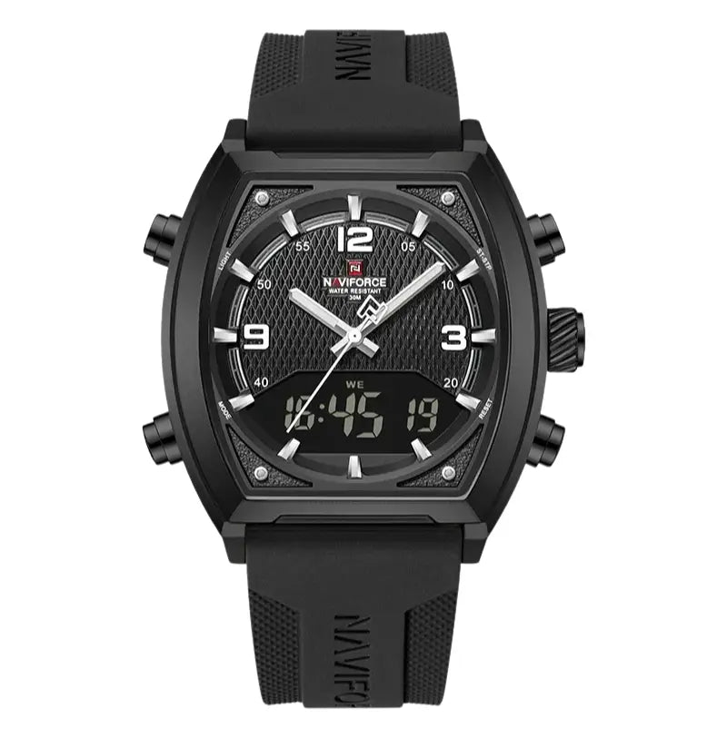 Relógio Masculino Esportivo Pulseira de Silicone Quartzo Naviforce LCD Dual