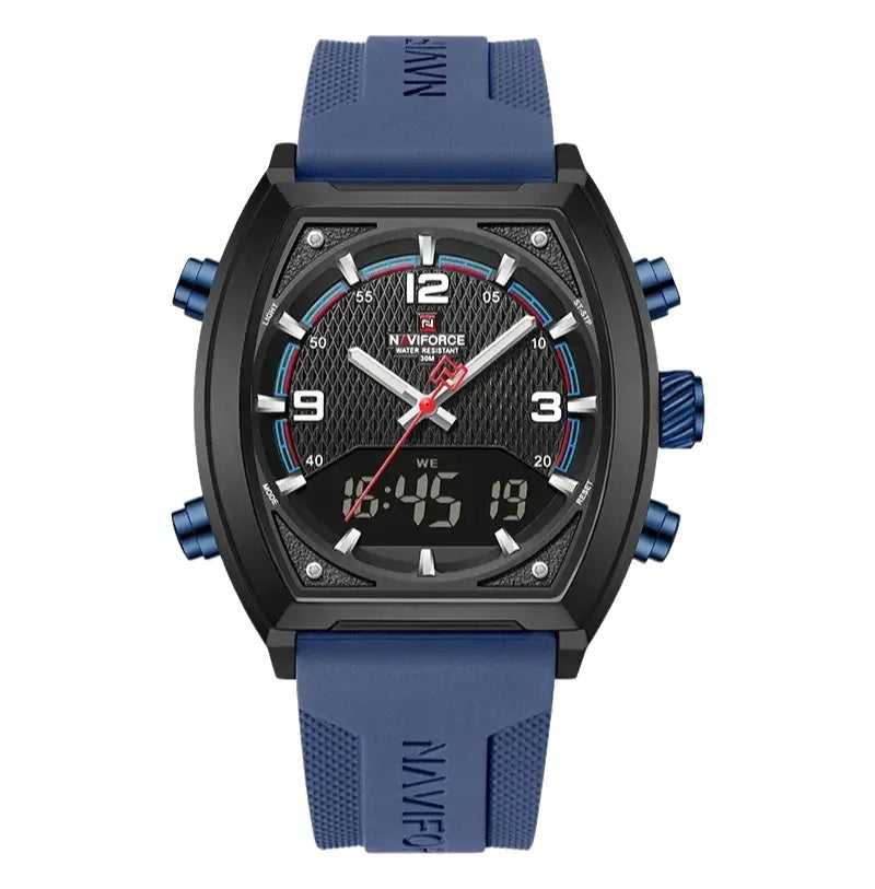 Relógio Masculino Esportivo Pulseira de Silicone Quartzo Naviforce LCD Dual