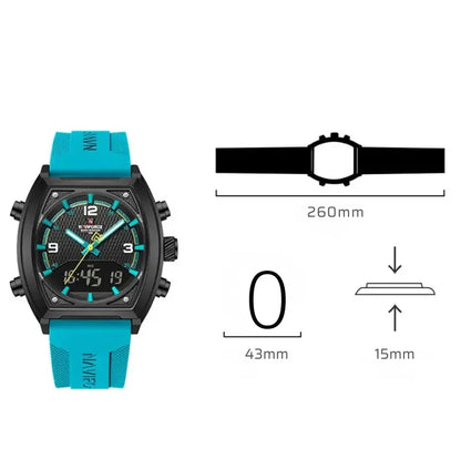 Relógio Masculino Esportivo Pulseira de Silicone Quartzo Naviforce LCD Dual