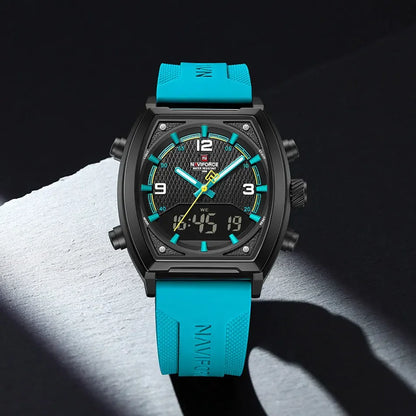 Relógio Masculino Esportivo Pulseira de Silicone Quartzo Naviforce LCD Dual