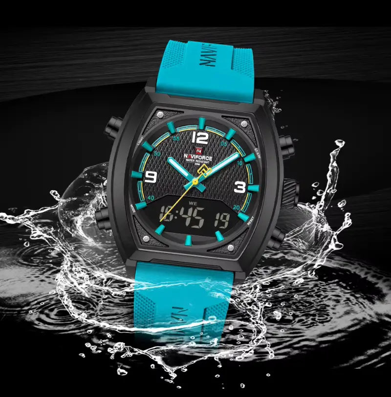 Relógio Masculino Esportivo Pulseira de Silicone Quartzo Naviforce LCD Dual