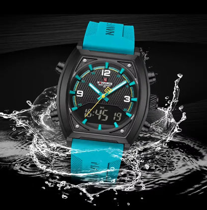 Relógio Masculino Esportivo Pulseira de Silicone Quartzo Naviforce LCD Dual