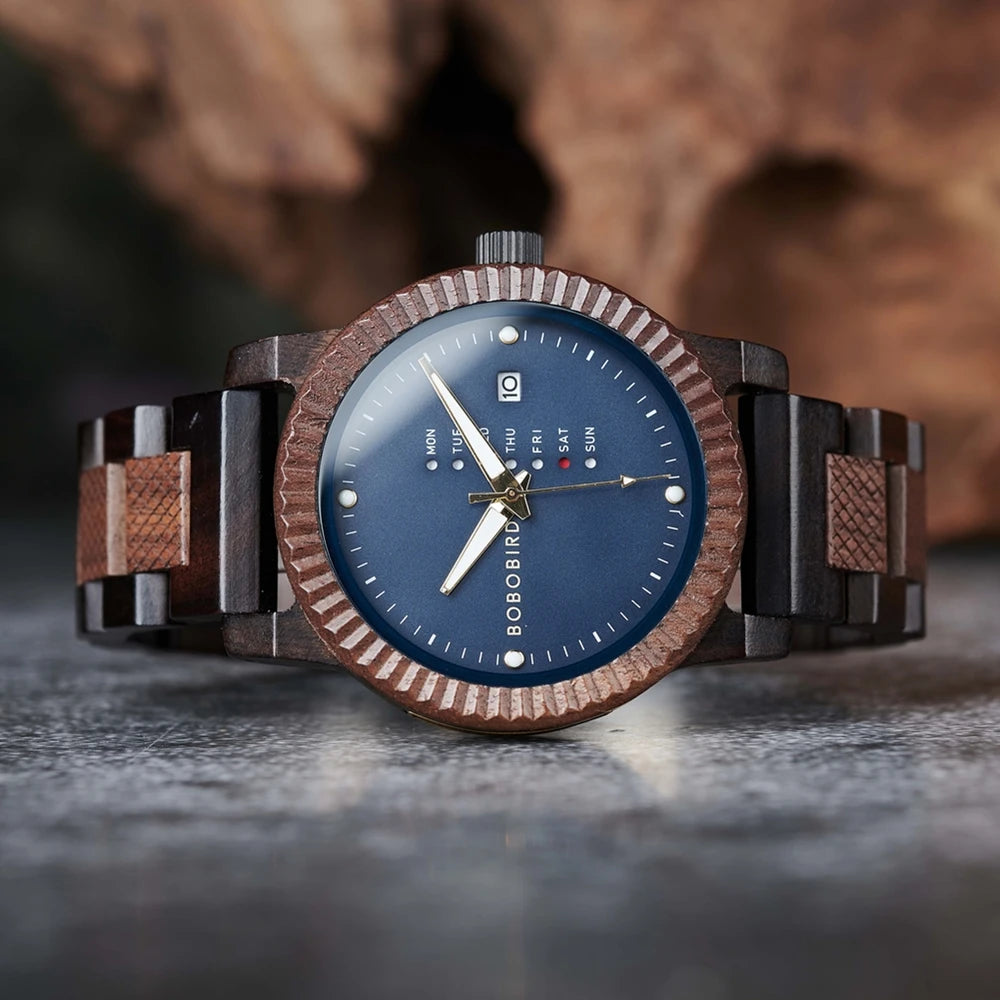 Relógio Masculino Madeira Quartzo Bobobird Beija-Flor