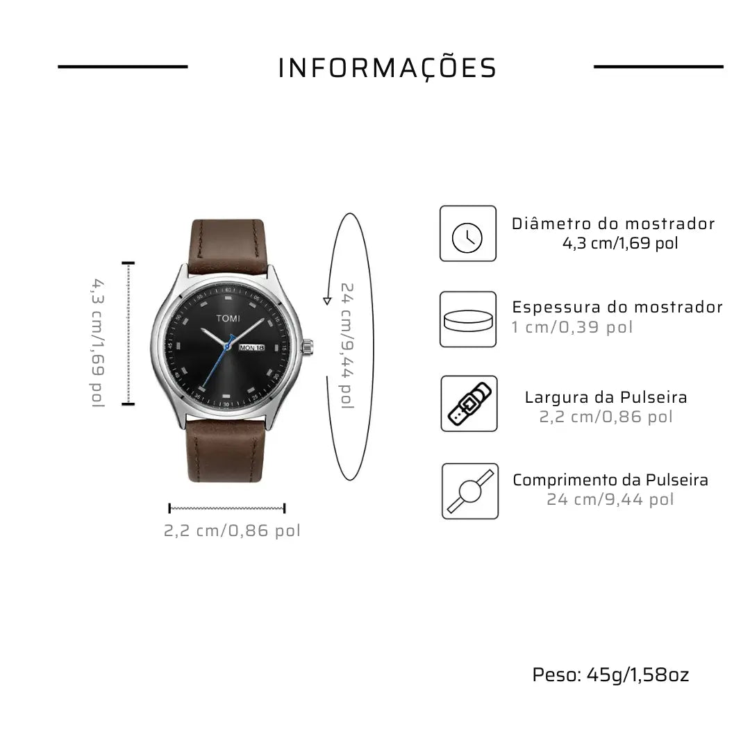 Relógio Masculino Minimalista Pulseira de Couro Athens