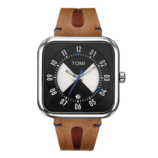 Relógio Masculino Pulseira de Couro Quadrado Quartzo Kronos