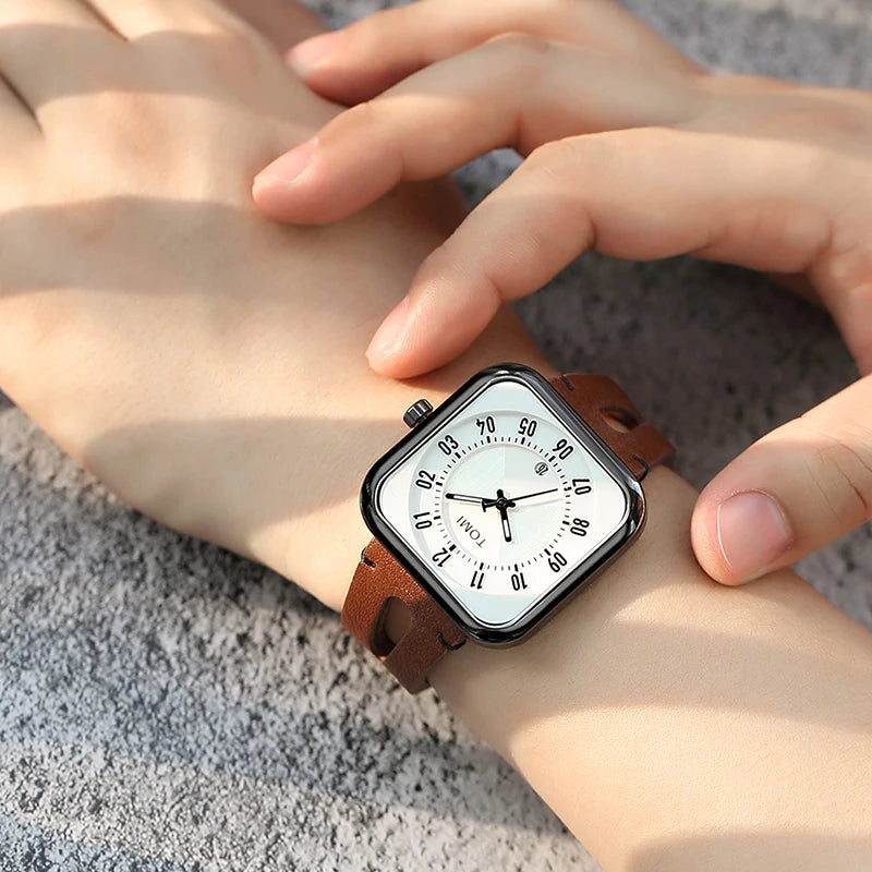 Relógio Masculino Pulseira de Couro Quadrado Quartzo Kronos