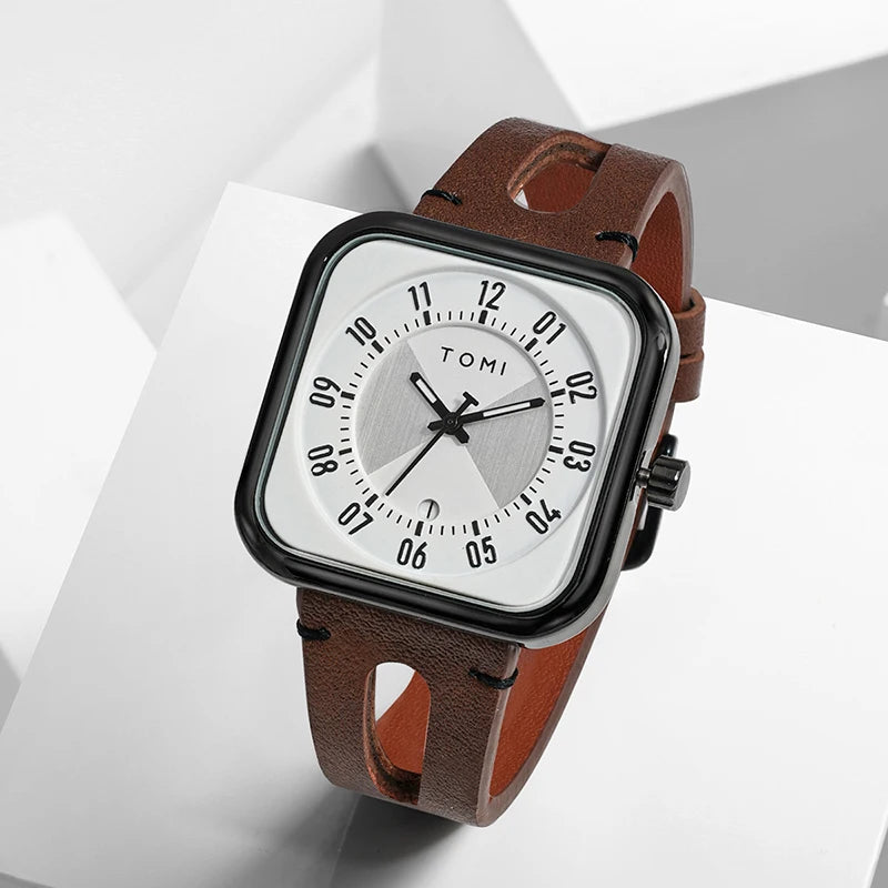 Relógio Masculino Pulseira de Couro Quadrado Quartzo Kronos