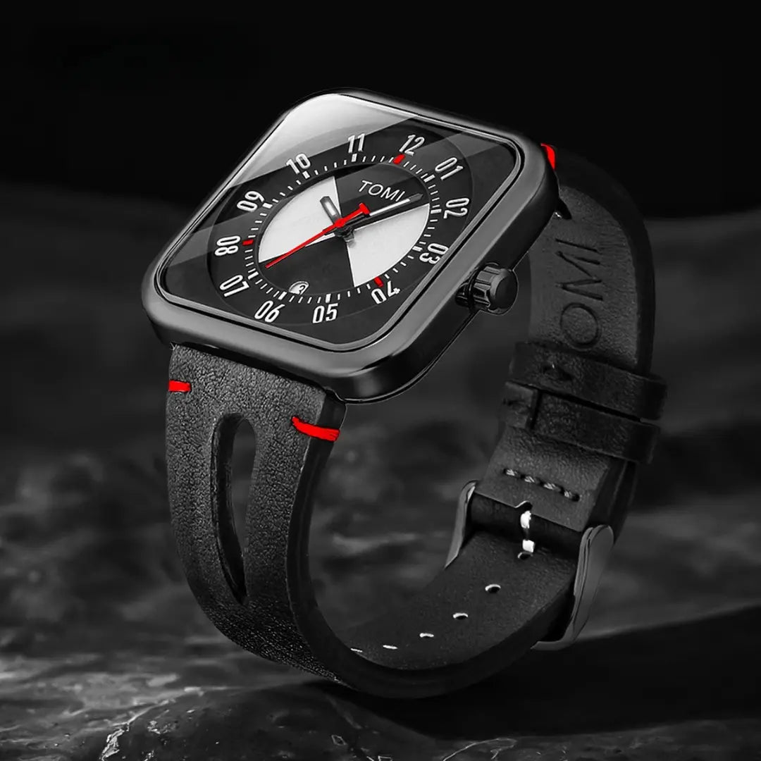 Relógio Masculino Pulseira de Couro Quadrado Quartzo Kronos