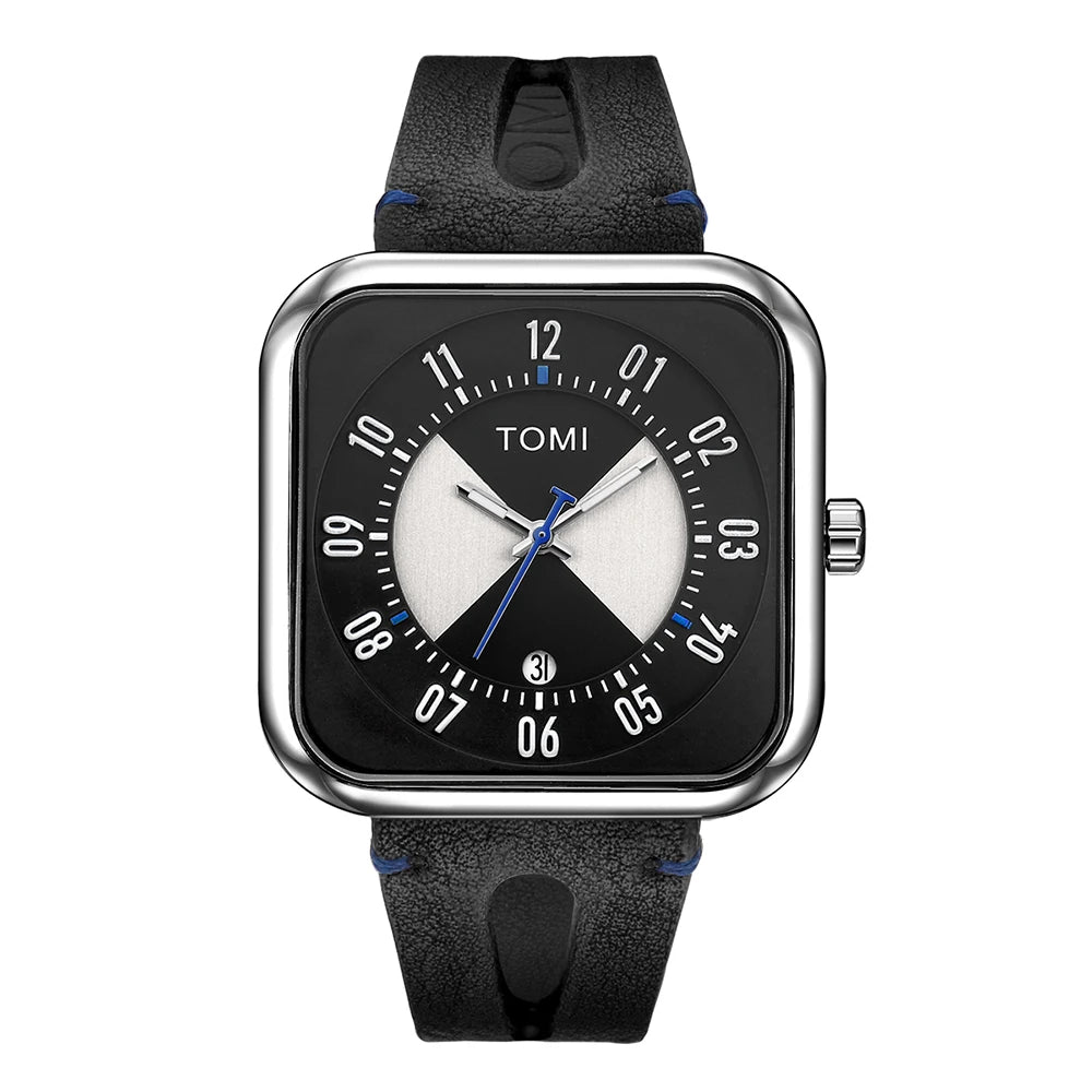 Relógio Masculino Pulseira de Couro Quadrado Quartzo Kronos