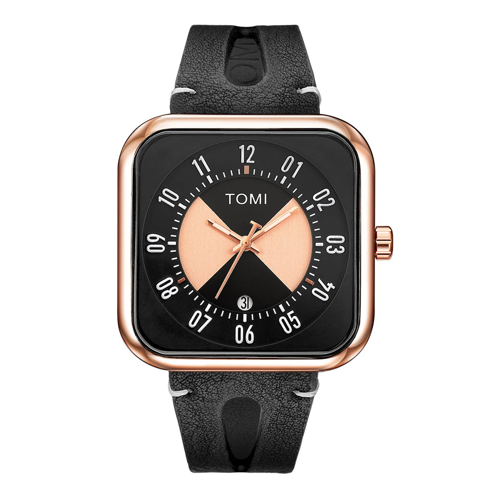 Relógio Masculino Pulseira de Couro Quadrado Quartzo Kronos