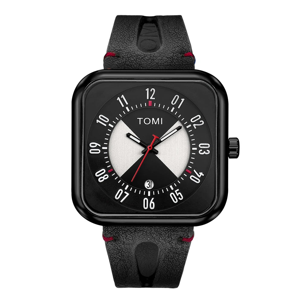 Relógio Masculino Pulseira de Couro Quadrado Quartzo Kronos