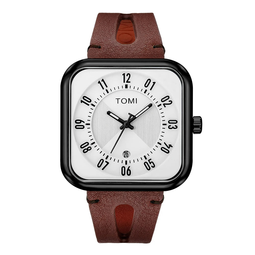 Relógio Masculino Pulseira de Couro Quadrado Quartzo Kronos