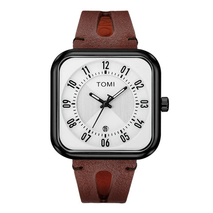 Relógio Masculino Pulseira de Couro Quadrado Quartzo Kronos