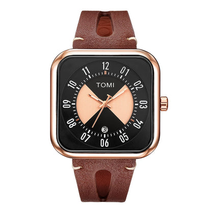 Relógio Masculino Pulseira de Couro Quadrado Quartzo Kronos