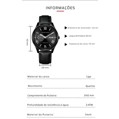Relógio Masculino Pulseira de Couro Quartzo Hannah Martin Executive