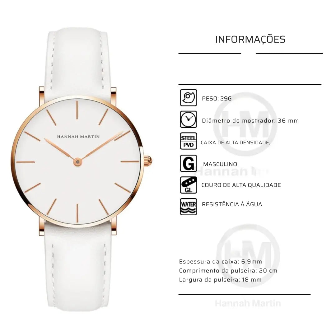 Relógio Masculino Pulseira de Couro Quartzo Hannah Martin Heat