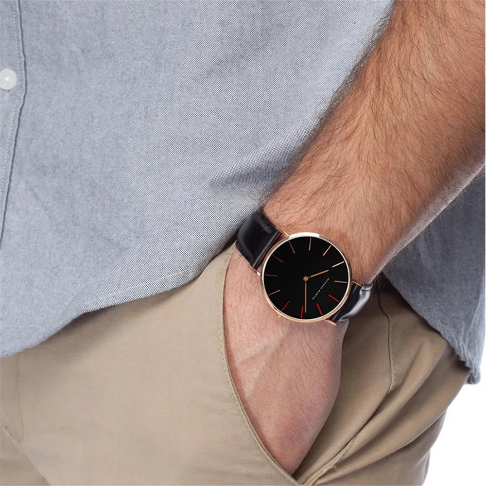 Relógio Masculino Pulseira de Couro Quartzo Hannah Martin Heat