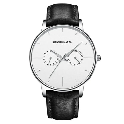 Relógio Masculino Pulseira de Couro Quartzo Hannah Martin Luxury Blues