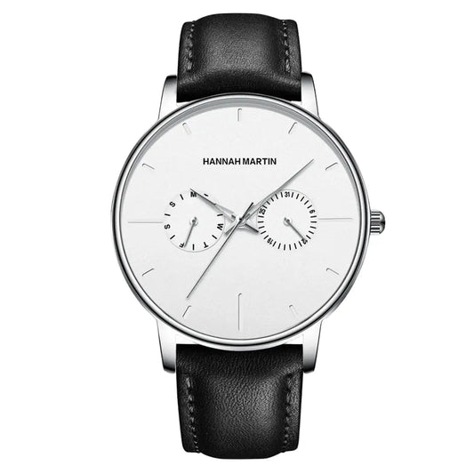 Relógio Masculino Pulseira de Couro Quartzo Hannah Martin Luxury Blues