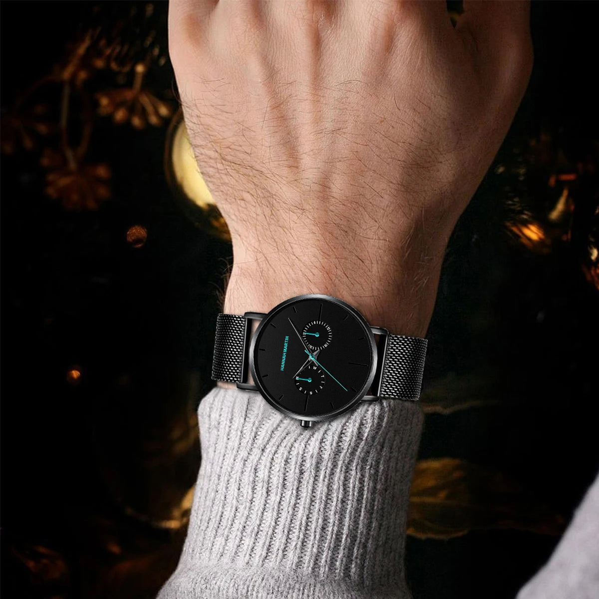 Relógio Masculino Pulseira de Couro Quartzo Hannah Martin Luxury Blues