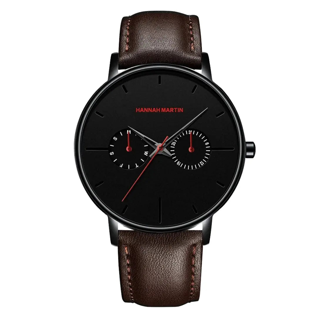 Relógio Masculino Pulseira de Couro Quartzo Hannah Martin Luxury Blues