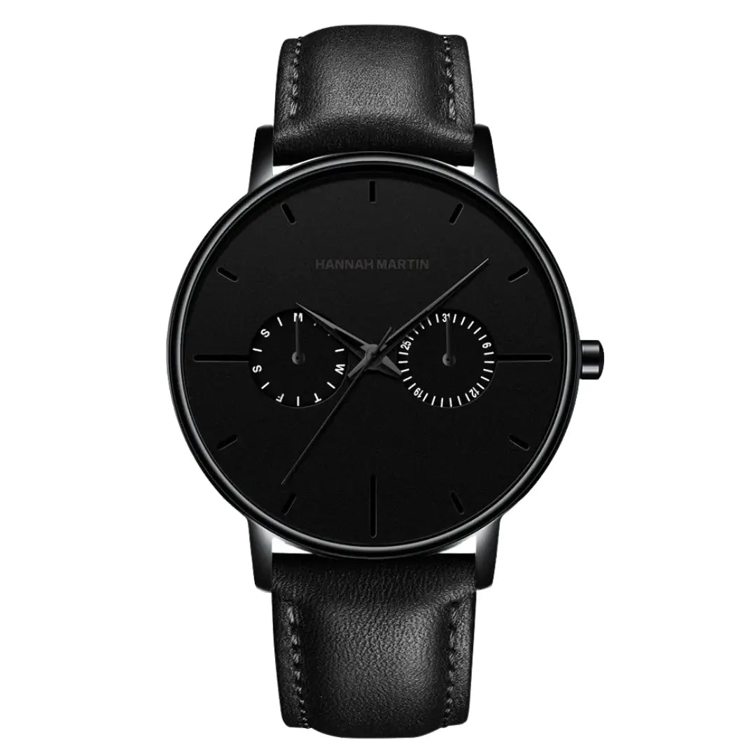 Relógio Masculino Pulseira de Couro Quartzo Hannah Martin Luxury Blues