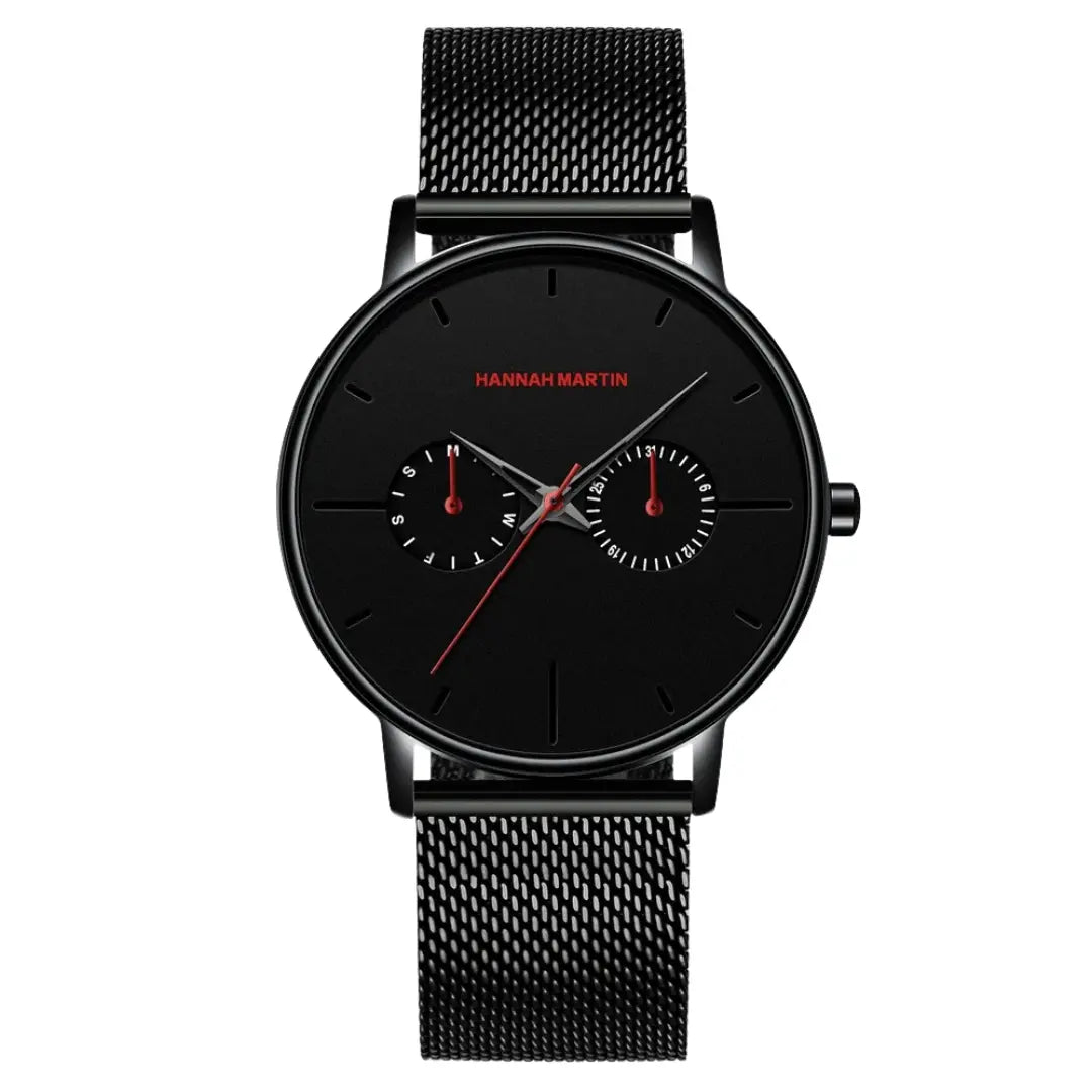 Relógio Masculino Pulseira de Couro Quartzo Hannah Martin Luxury Blues