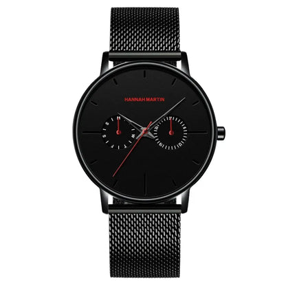 Relógio Masculino Pulseira de Couro Quartzo Hannah Martin Luxury Blues
