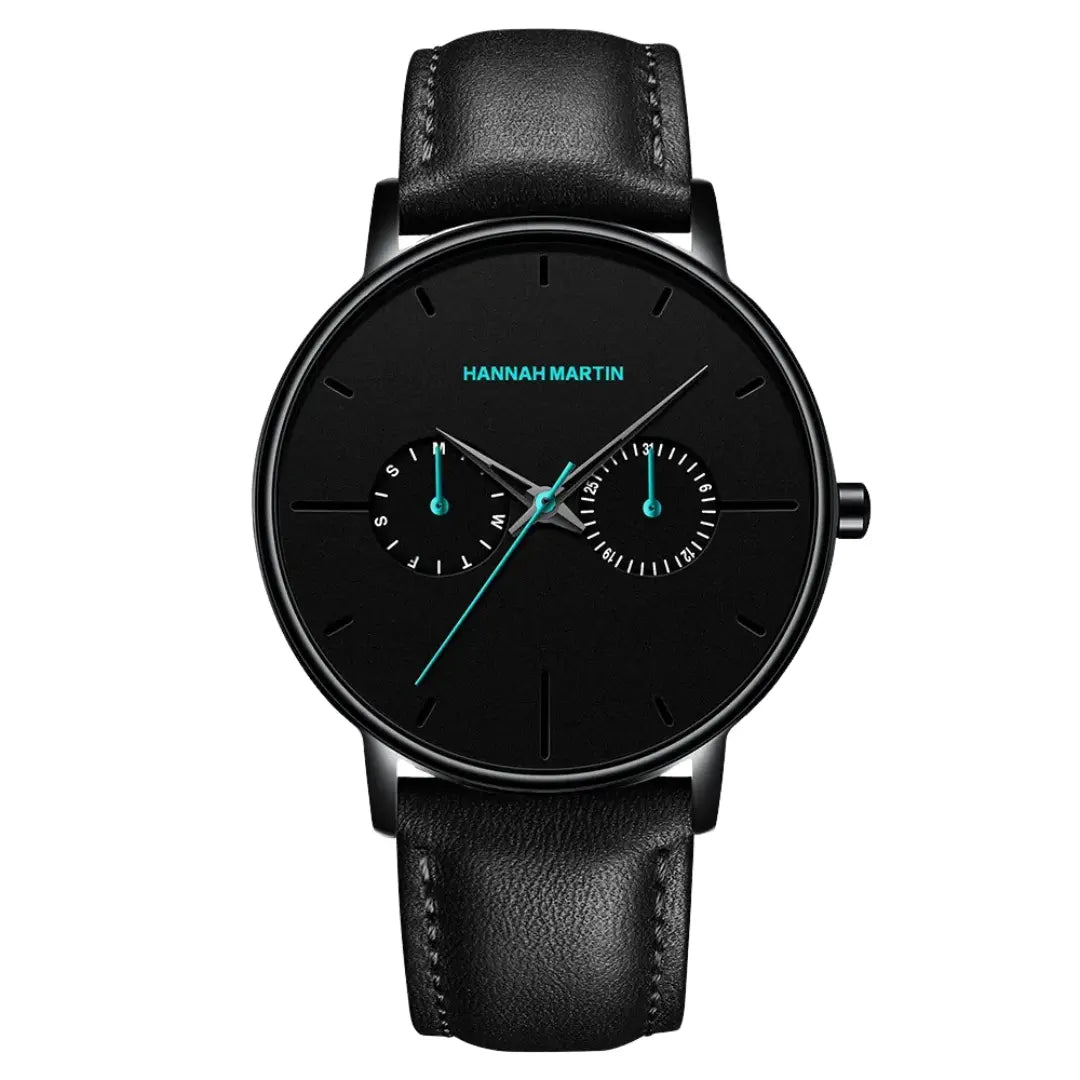 Relógio Masculino Pulseira de Couro Quartzo Hannah Martin Luxury Blues