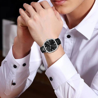 Relógio Masculino Pulseira de Couro Quartzo Hannah Martin Square