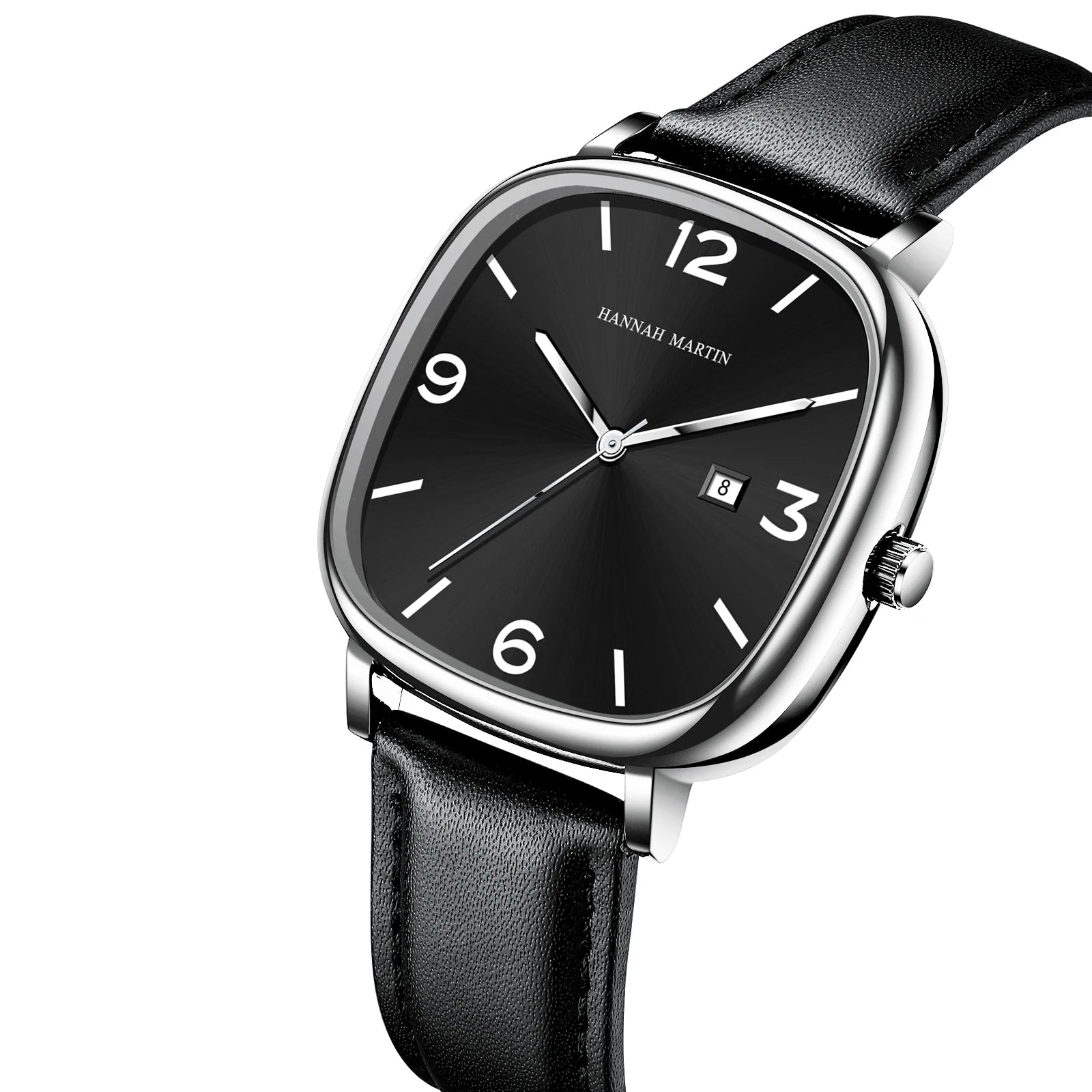 Relógio Masculino Pulseira de Couro Quartzo Hannah Martin Square