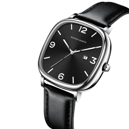 Relógio Masculino Pulseira de Couro Quartzo Hannah Martin Square