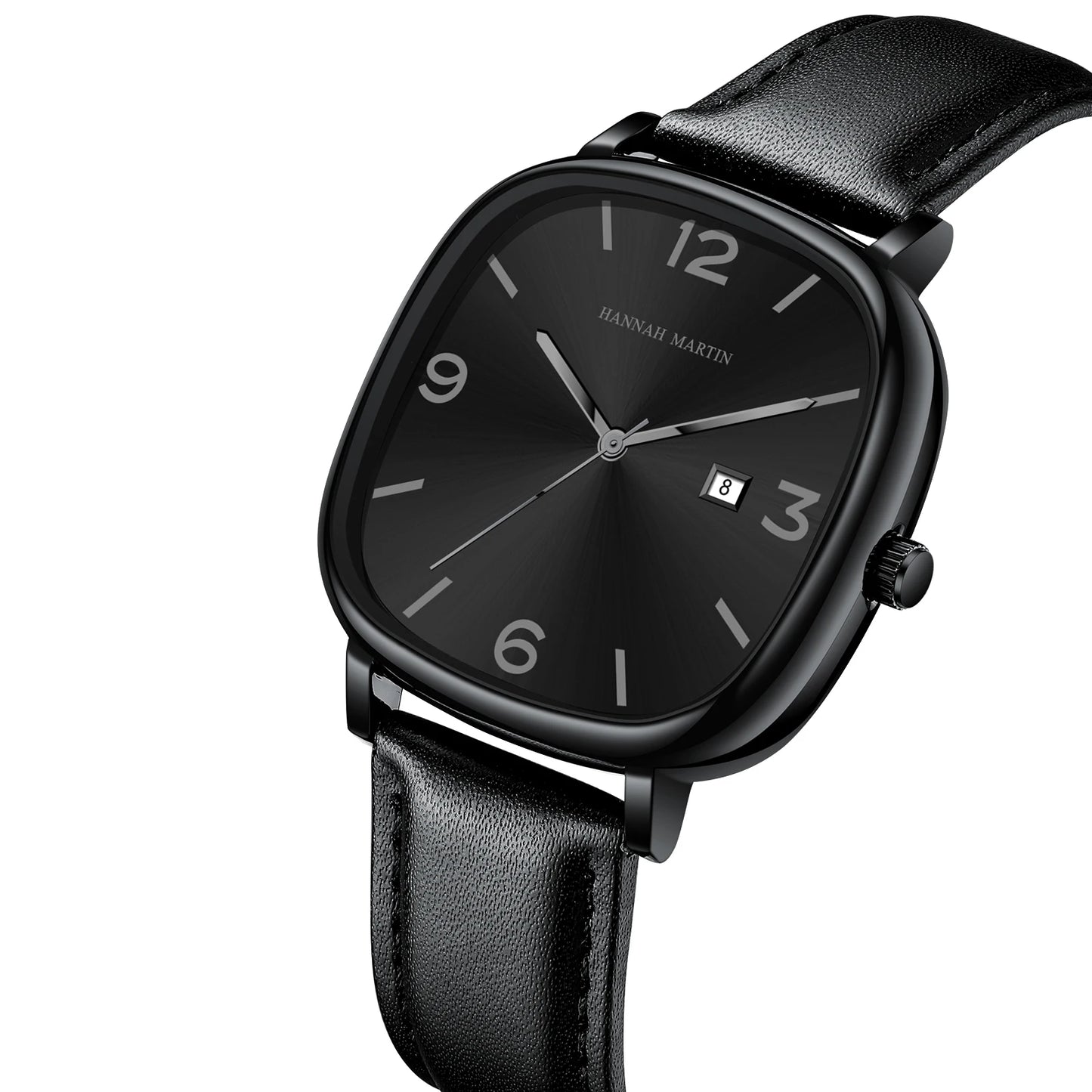 Relógio Masculino Pulseira de Couro Quartzo Hannah Martin Square