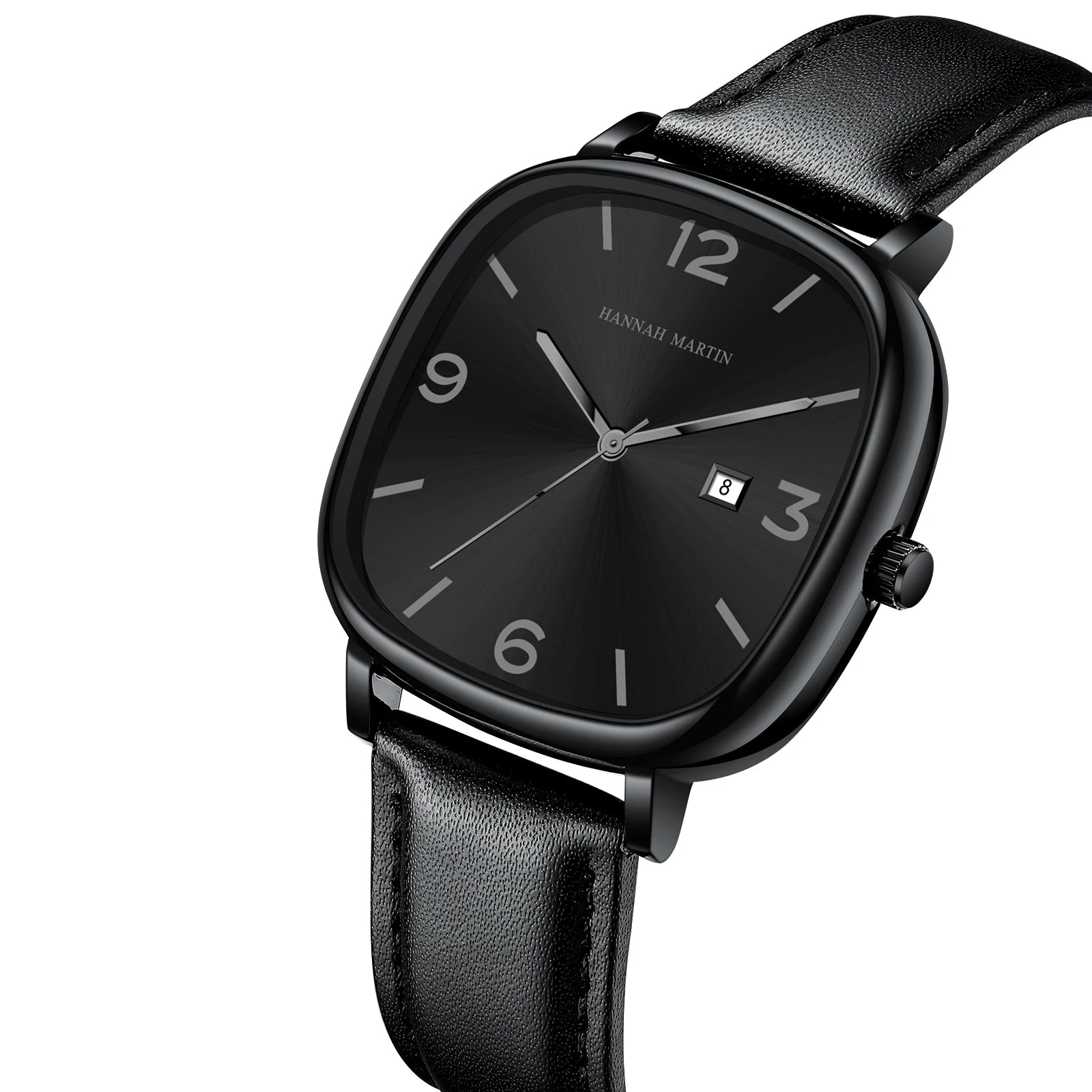 Relógio Masculino Pulseira de Couro Quartzo Hannah Martin Square