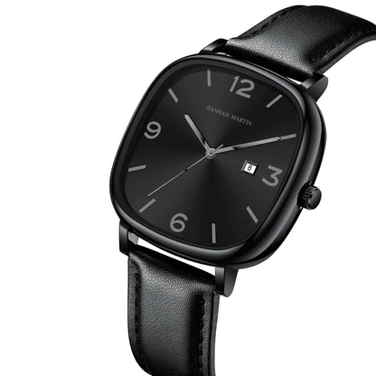 Relógio Masculino Pulseira de Couro Quartzo Hannah Martin Square