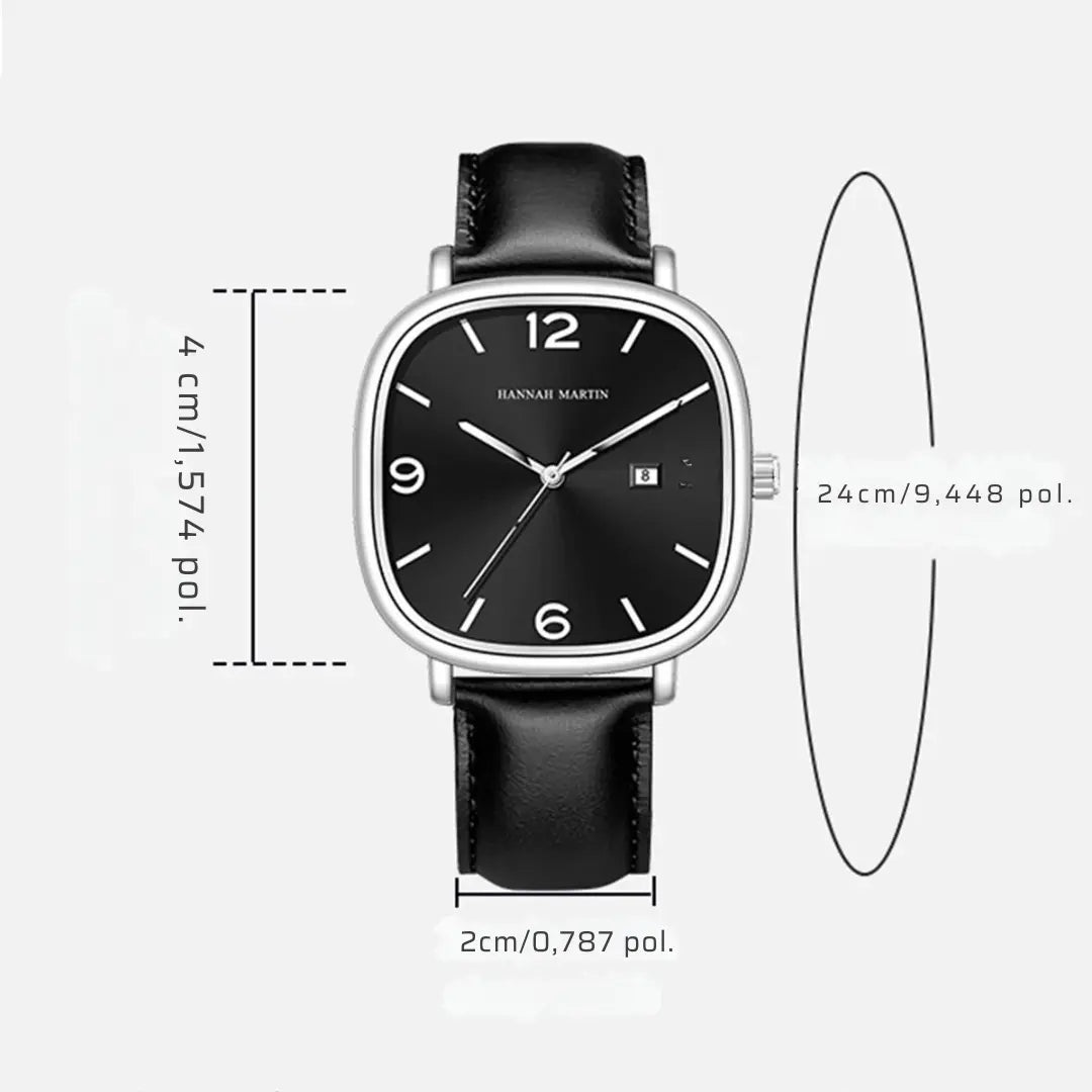 Relógio Masculino Pulseira de Couro Quartzo Hannah Martin Square