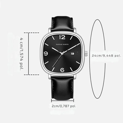 Relógio Masculino Pulseira de Couro Quartzo Hannah Martin Square