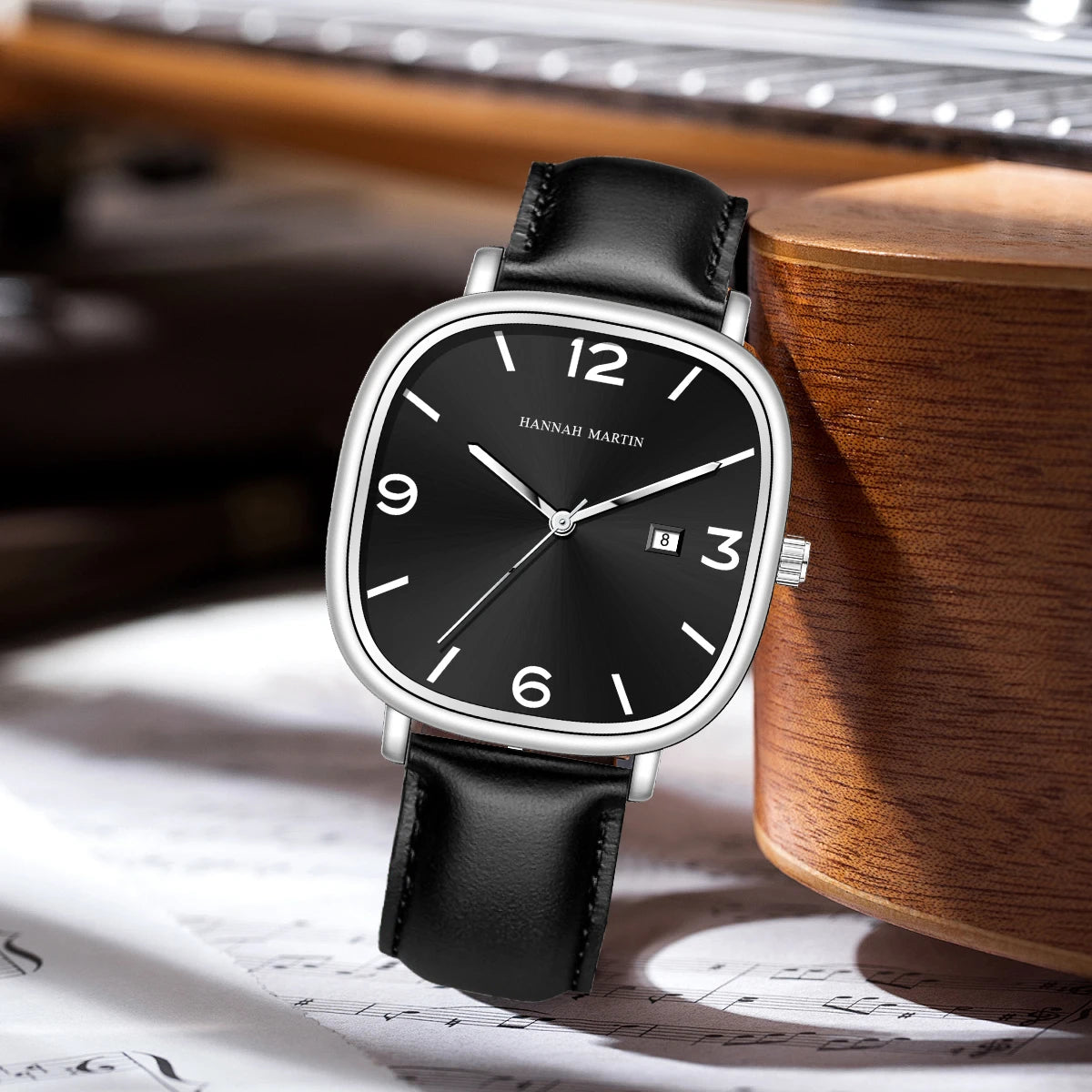 Relógio Masculino Pulseira de Couro Quartzo Hannah Martin Square